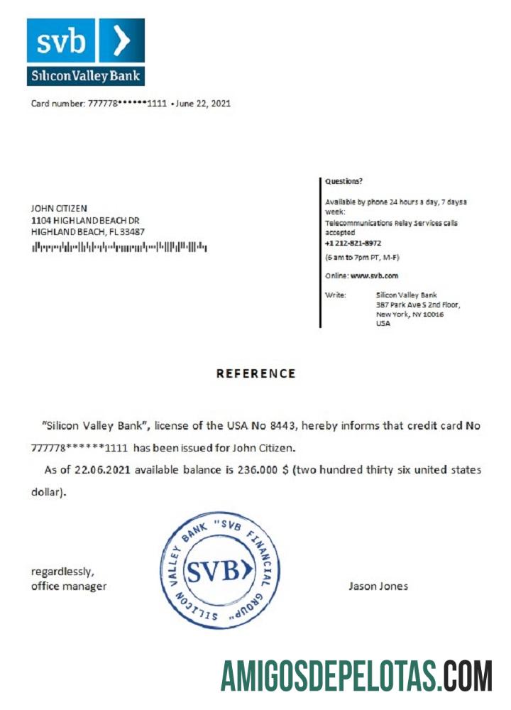 Referência do Banco do Vale do Silício dos EUA baixar para verificação